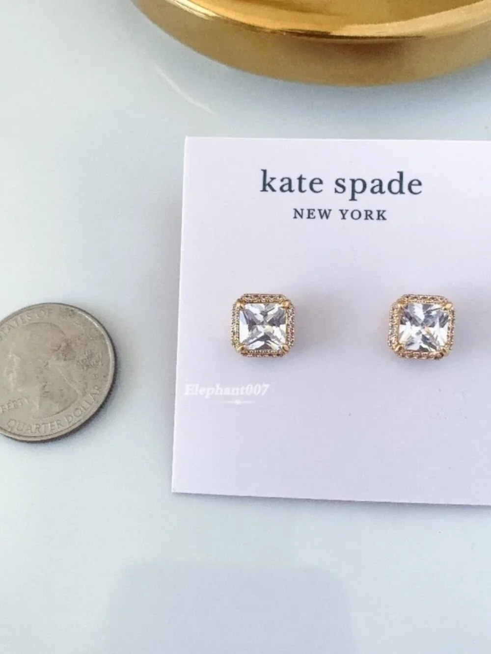 Kate Spade New York Crystal Square Stud Earrings Gold Tone Halo Stud Earrings